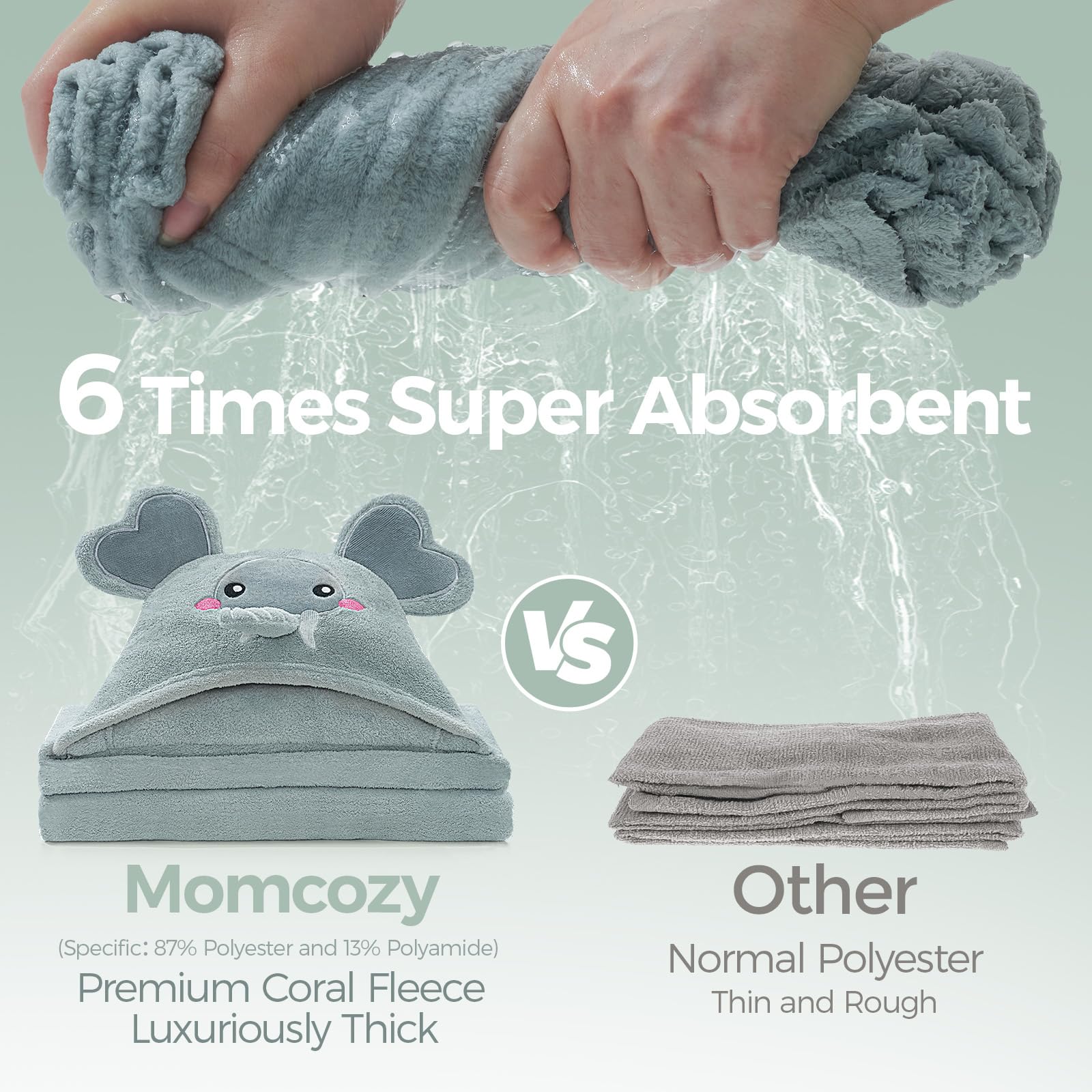 Momcozy towel showcases 6x absorbency for quick moisture removal