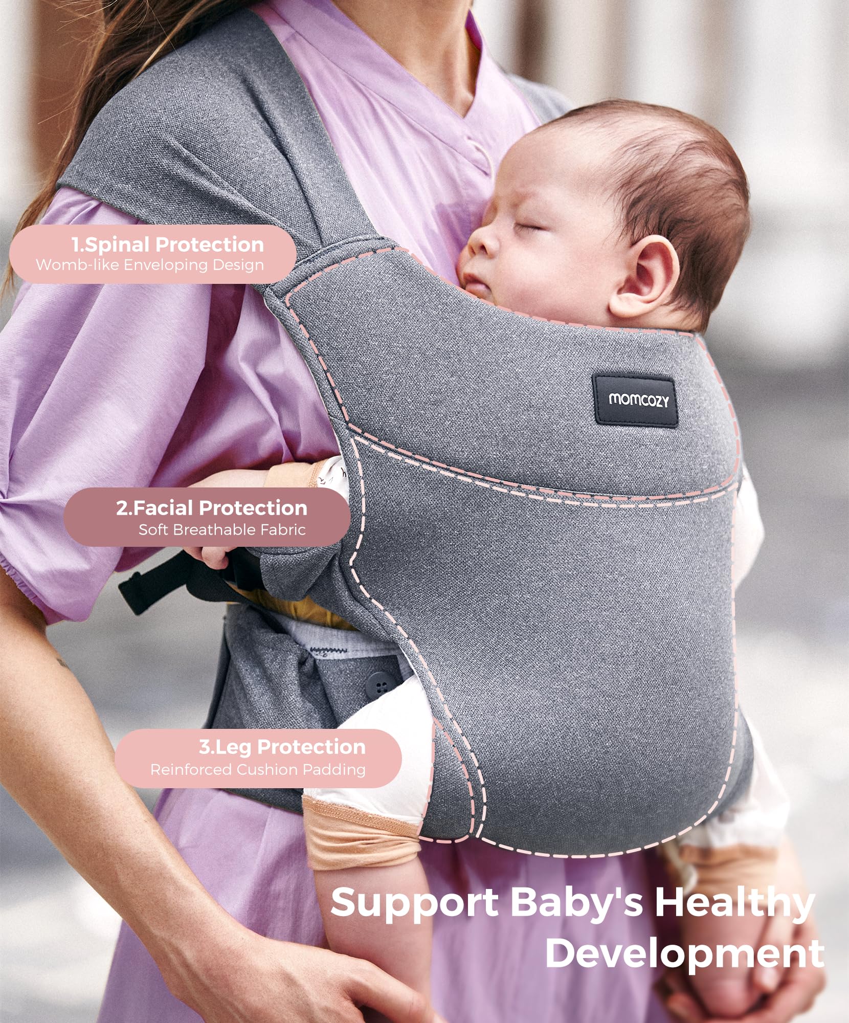 Momcozy adjustable wide shoulder straps for a comfortable, secure fit.
