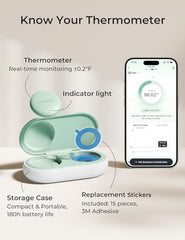 Momcozy app temperature chart visualizes baby temperature trends.