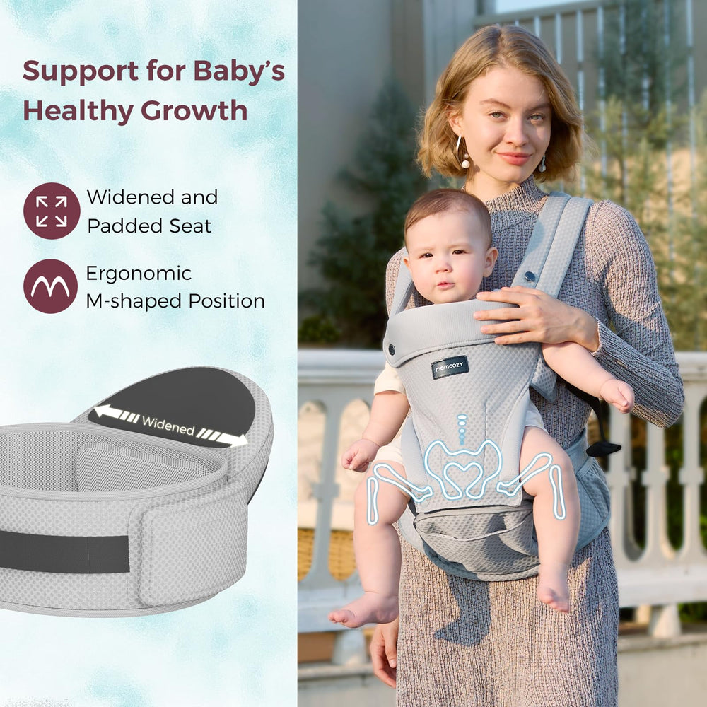 Momcozy 3D waist support—distributes weight to reduce fatigue during busy days.
