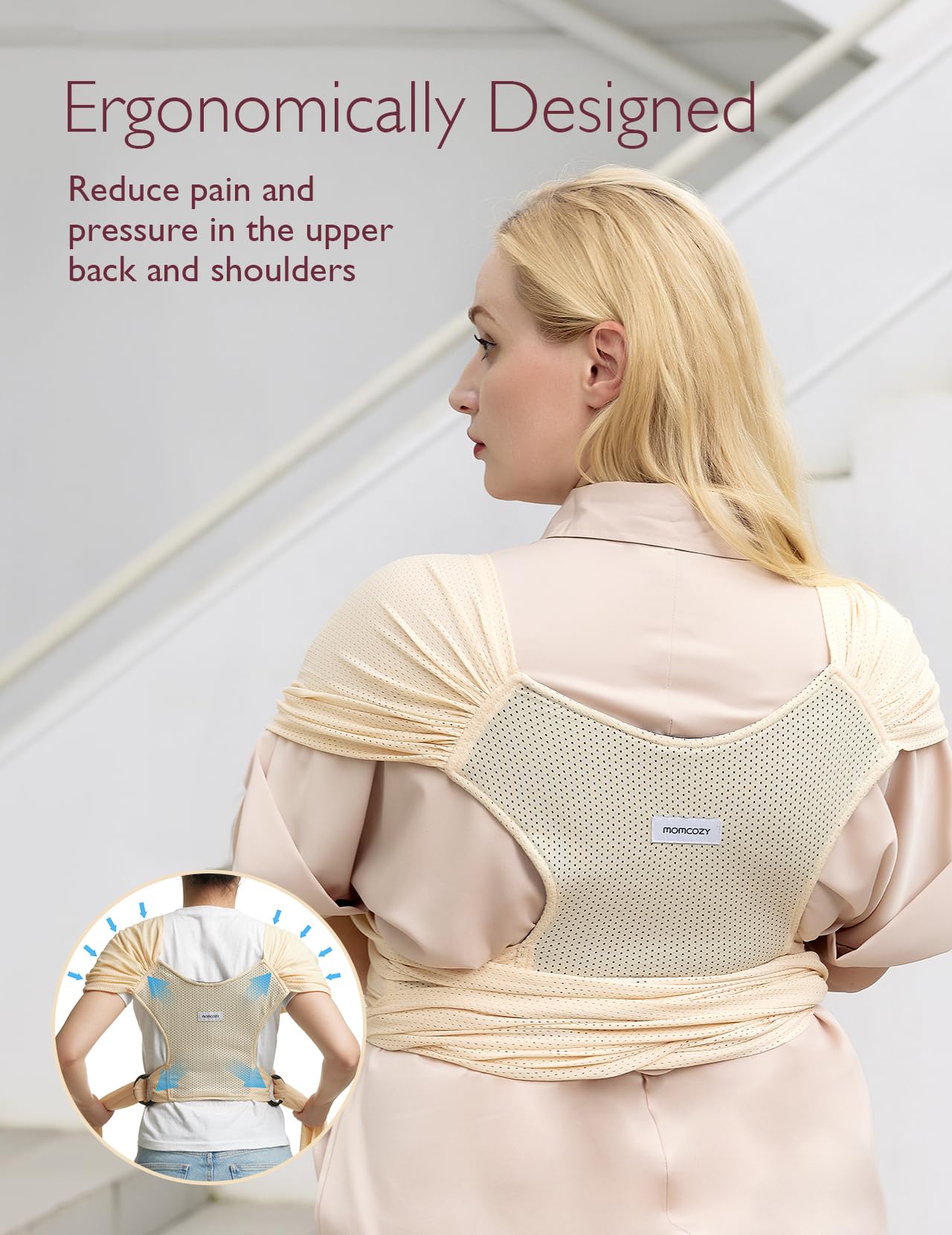 Momcozy AirMesh beige being used near water, highlighting water-friendly use