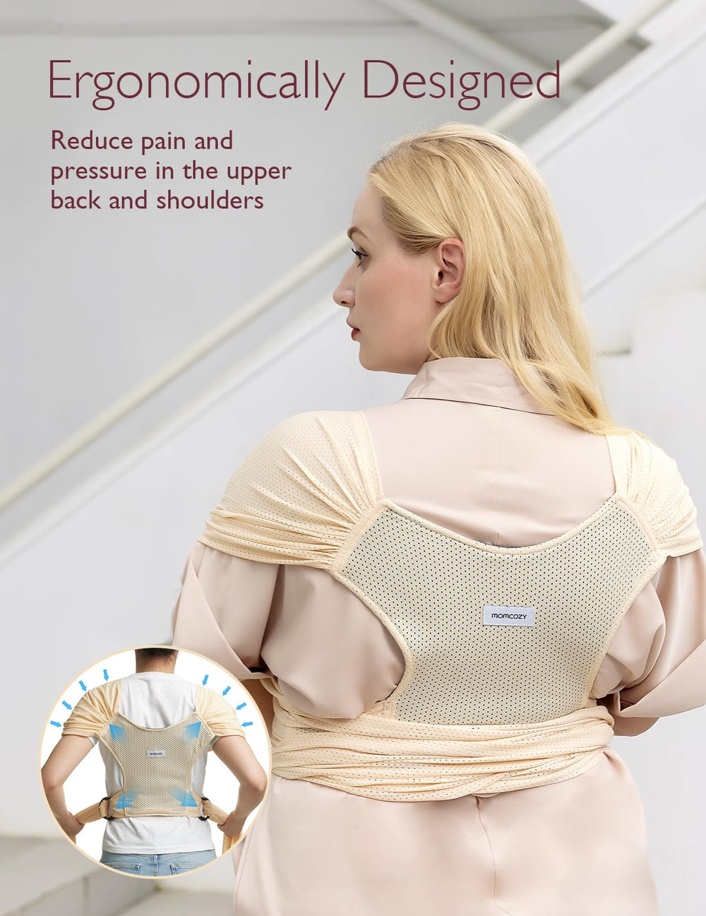 Momcozy AirMesh beige being used near water, highlighting water-friendly use