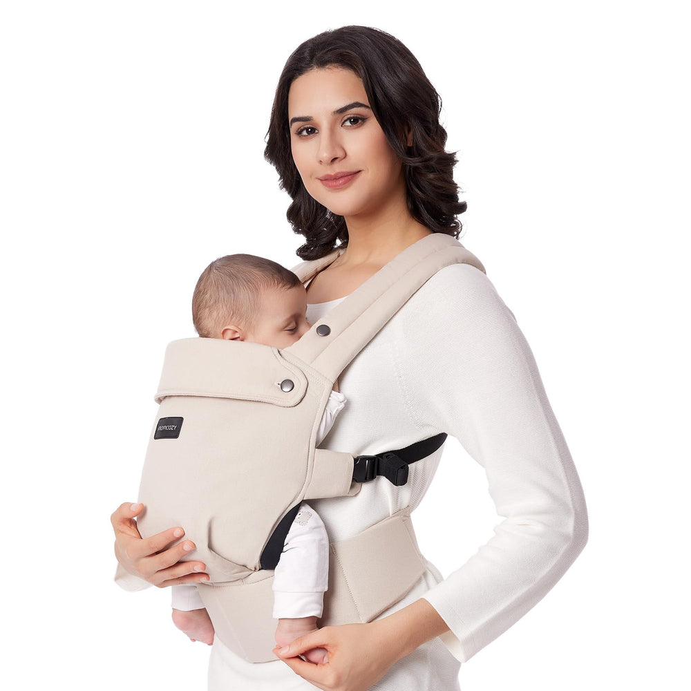 Momcozy Baby Carrier ergonomic design for comfortable all-day wearing.