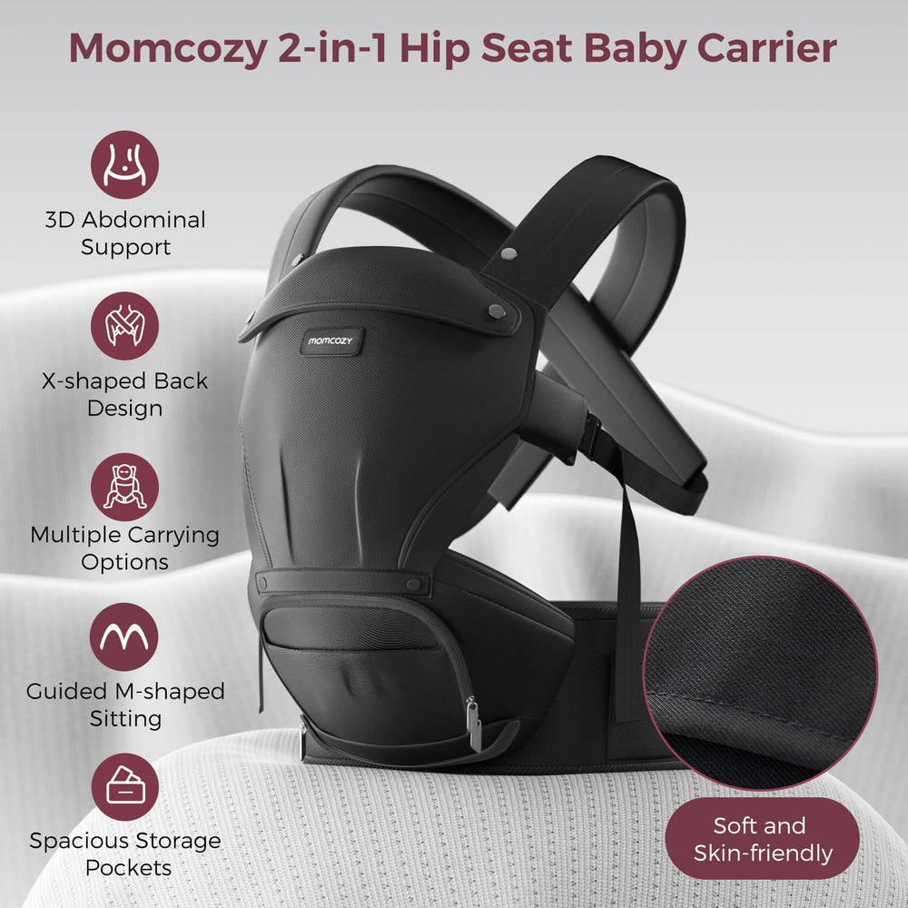 Momcozy forward-facing carry lets baby observe surroundings comfortably.