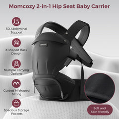Momcozy forward-facing carry lets baby observe surroundings comfortably.
