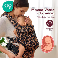Momcozy Leopard hands-free use enables easy travel with a curious toddler.