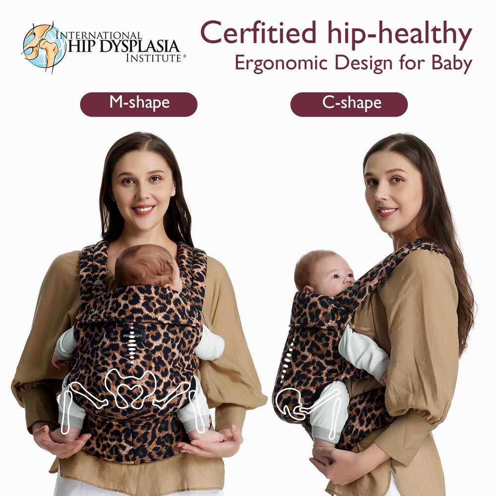 Momcozy Leopard three-size adjustable fit supports growing babies comfortably.