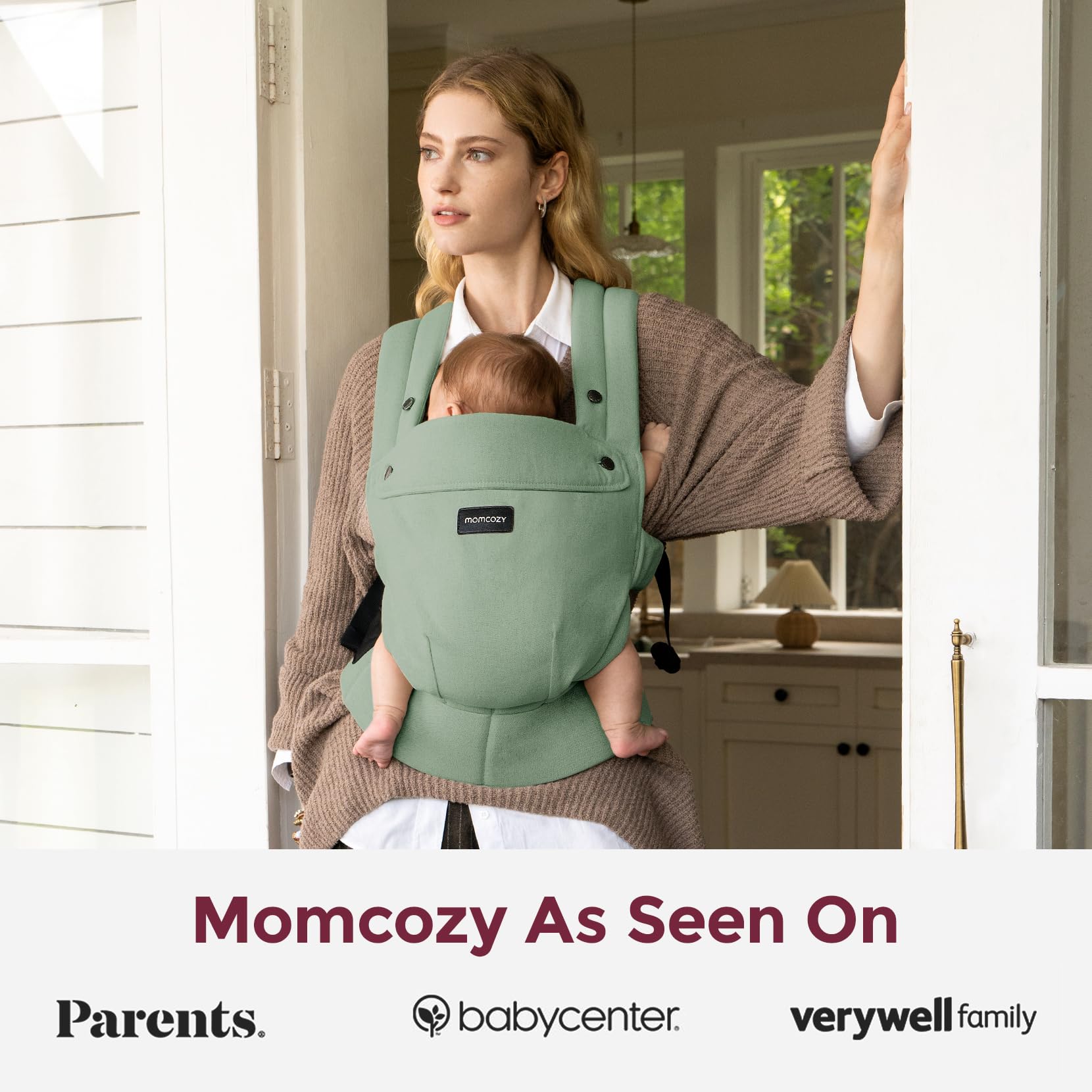 Momcozy baby carrier lightweight design is easy to wear daily.