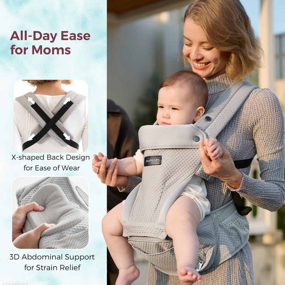 Momcozy quick-adjust waistbelt—one-person wear for fast, secure fitting.