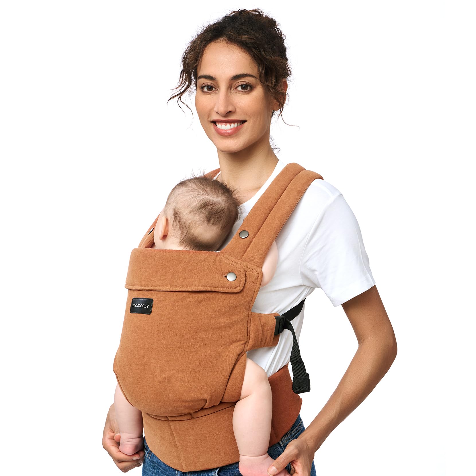 Momcozy baby carrier sepia fabric closeup highlighting natural cotton linen texture for comfort