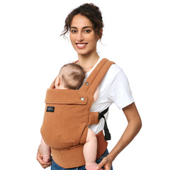 Momcozy baby carrier sepia fabric closeup highlighting natural cotton linen texture for comfort