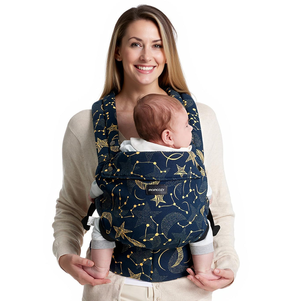 Momcozy Starry Night front view shows ergonomic carrier for hands-free comfort