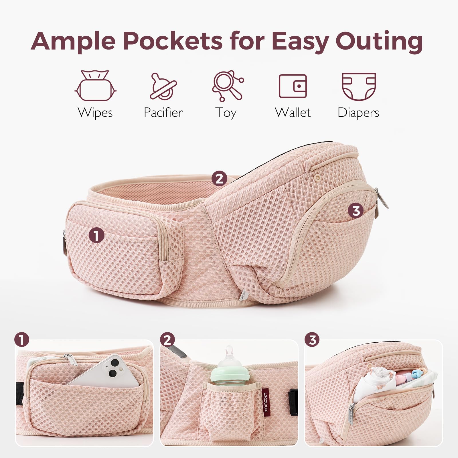 Momcozy adjustable waistbelt demonstrates quick-fit convenience for parents.