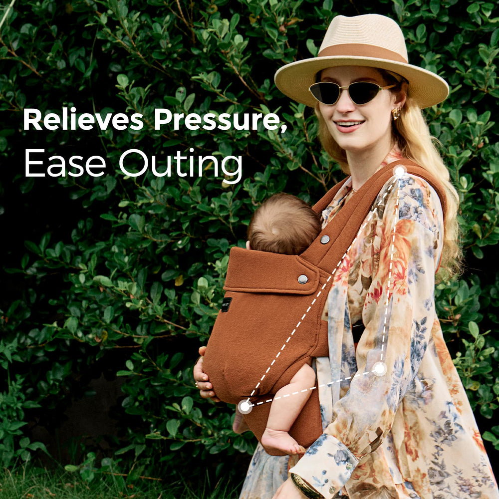 Momcozy baby carrier X-shaped back design distributes weight for comfort