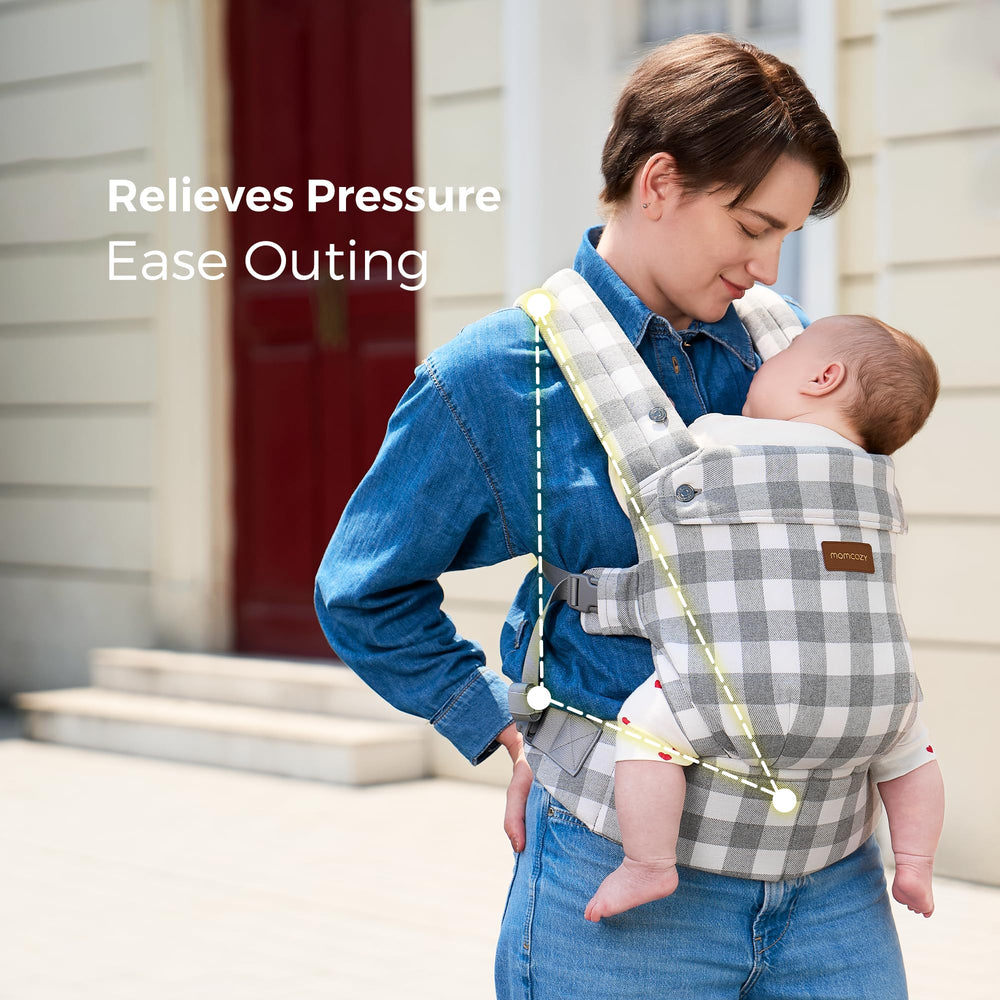 Momcozy X-shaped back design distributes weight for balanced comfort.