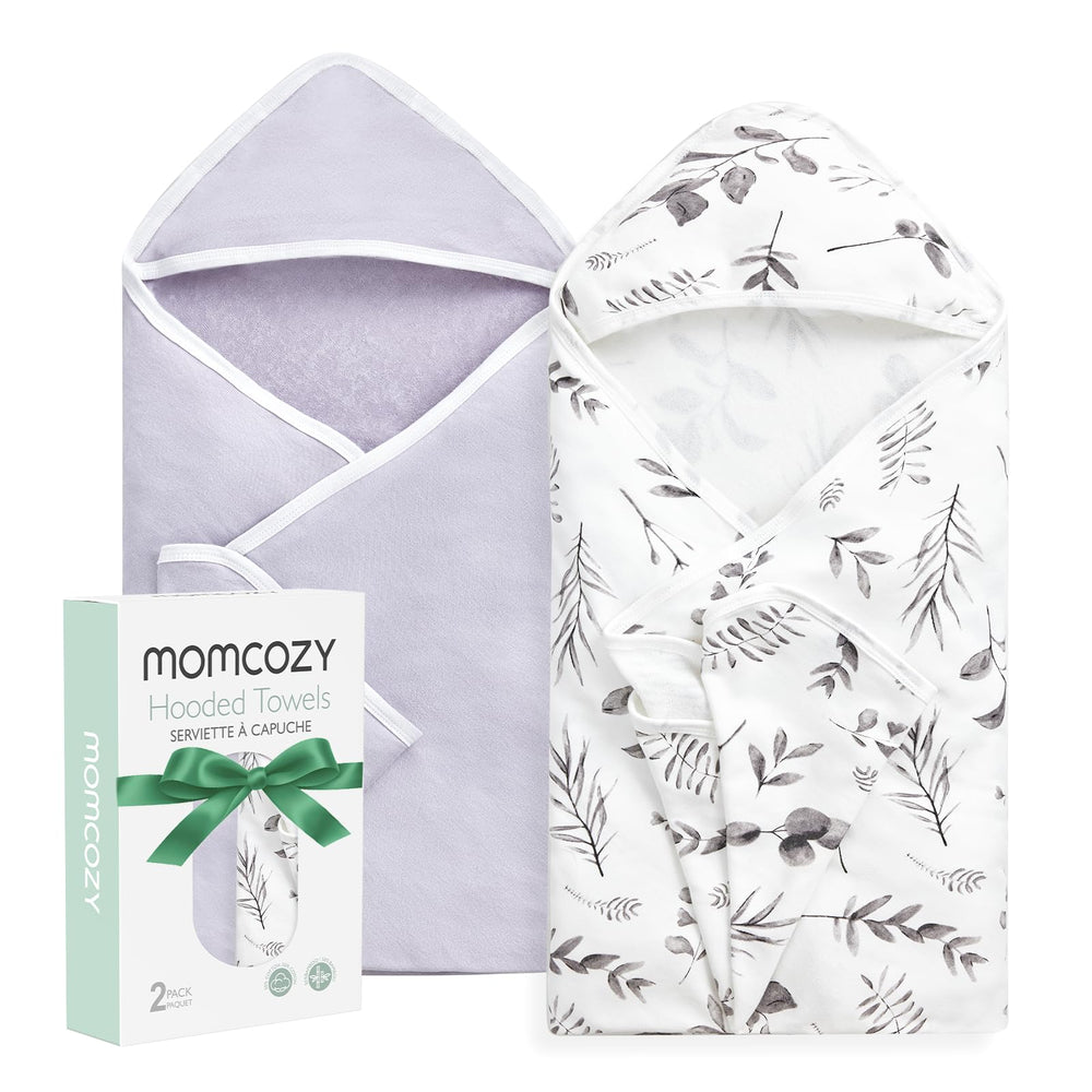 Momcozy leaves hooded towel in ink wash for newborn warmth after bath