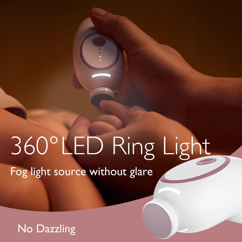 Momcozy nail file electric LED light enables precise trimming during evening or night routines
