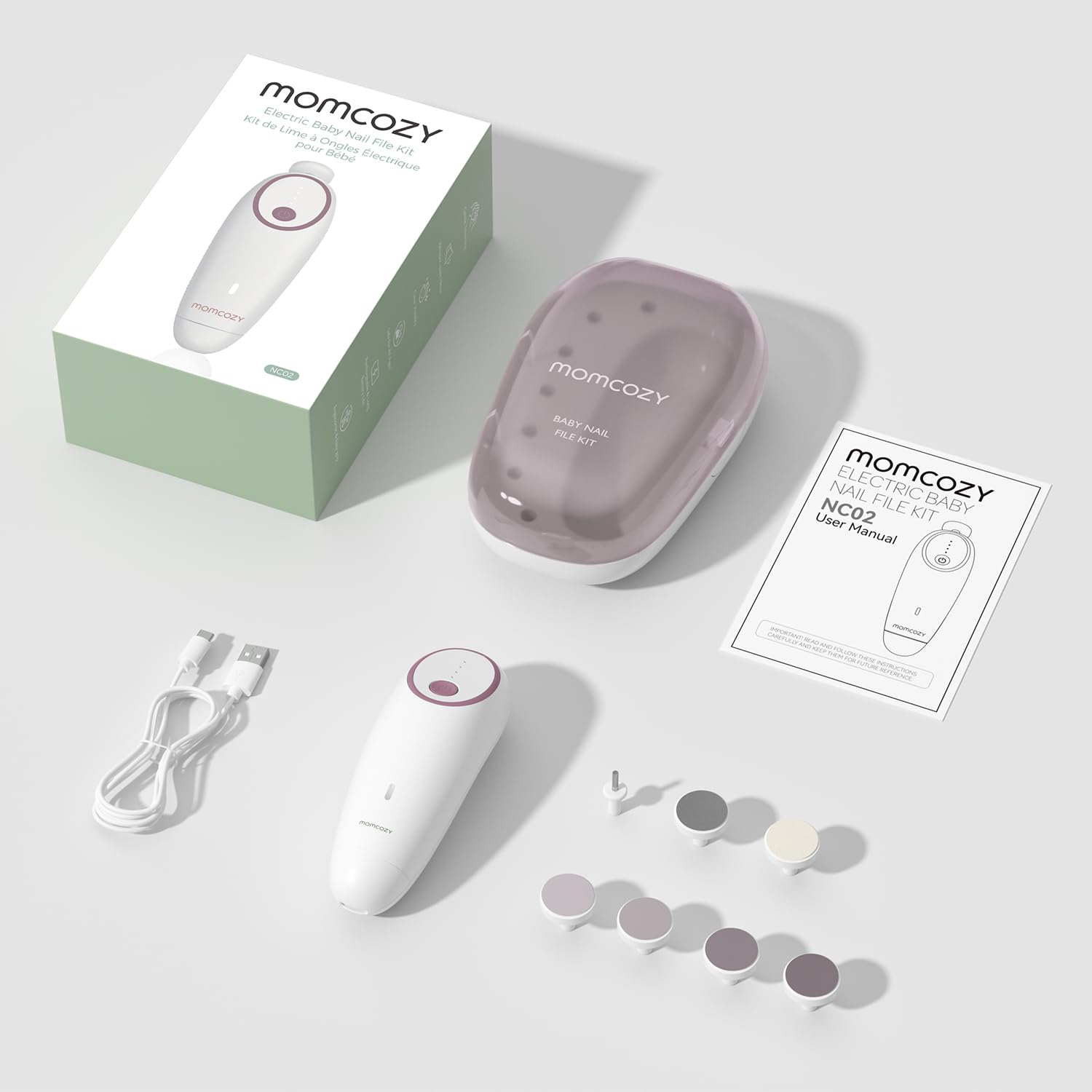 Momcozy electric nail file low-noise operation supports calm baby grooming