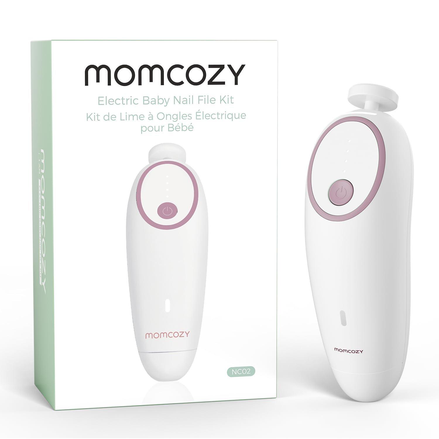 Momcozy nail file electric safety features include touch-stop for gentle trimming
