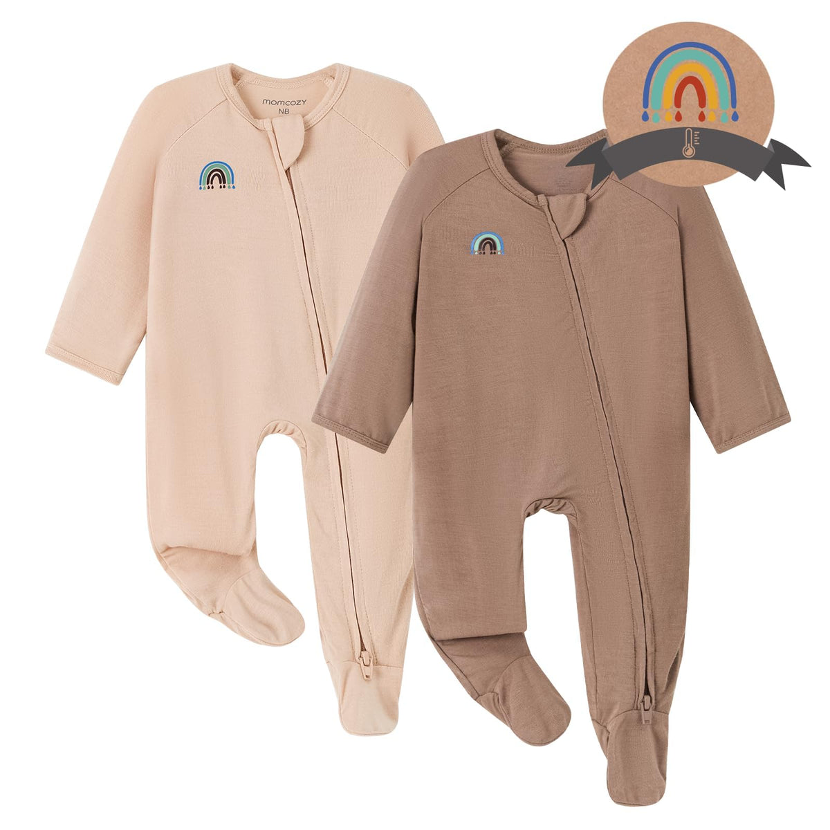 Momcozy baby pajamas with temps label show surface warmth for better layering.