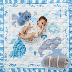 Momcozy baby play mat 50x50 area provides a generous, safe tummy time space.