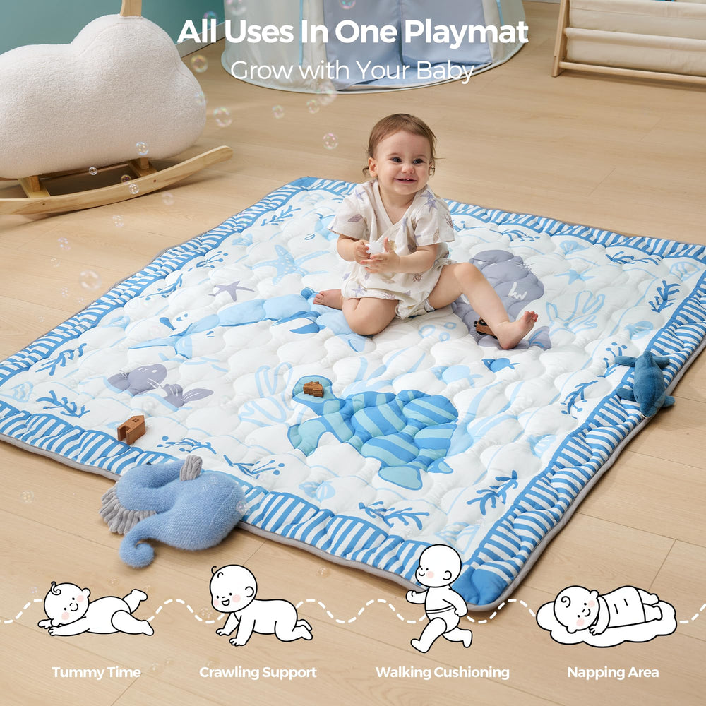Momcozy play mat suits indoor and outdoor use for versatile family fun.