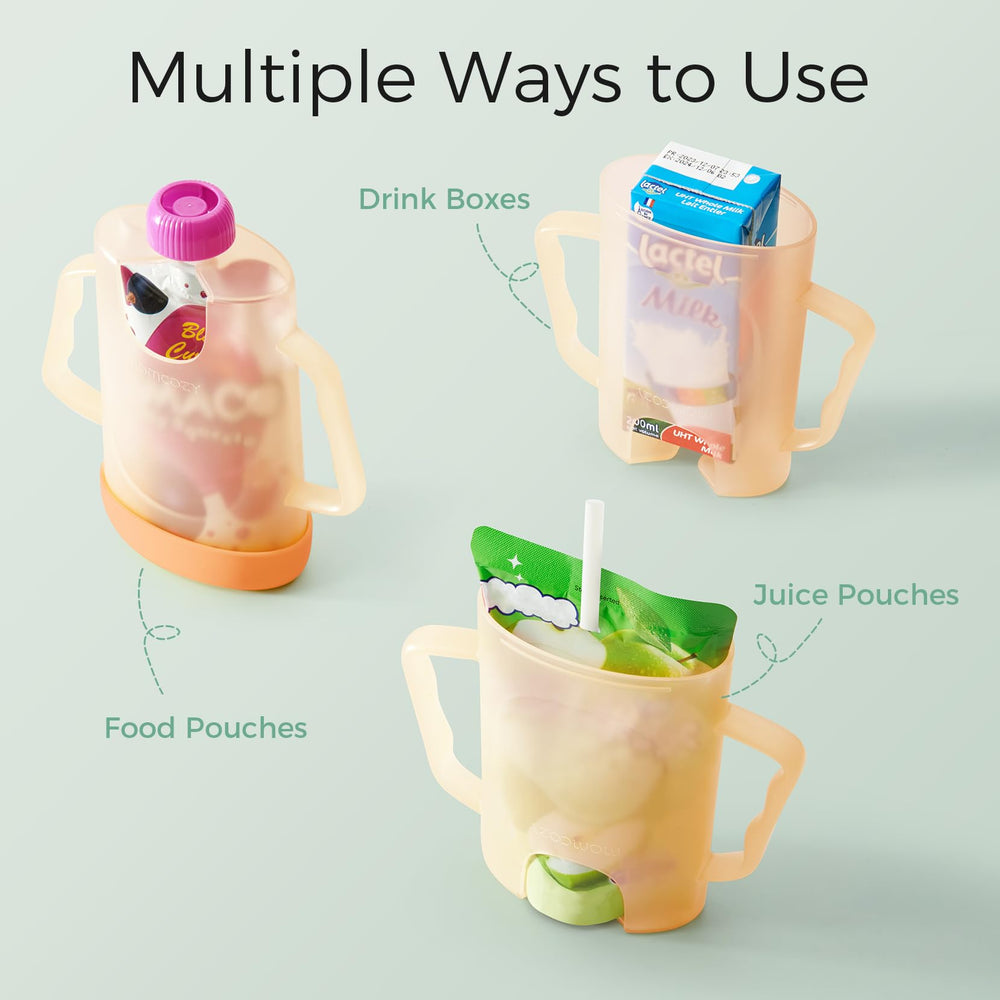 Momcozy pouch holder prevents messes during car rides and couch snacking