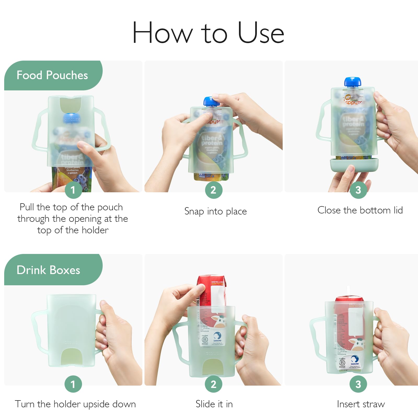 Momcozy No Squeeze used in a car seat to keep meals tidy