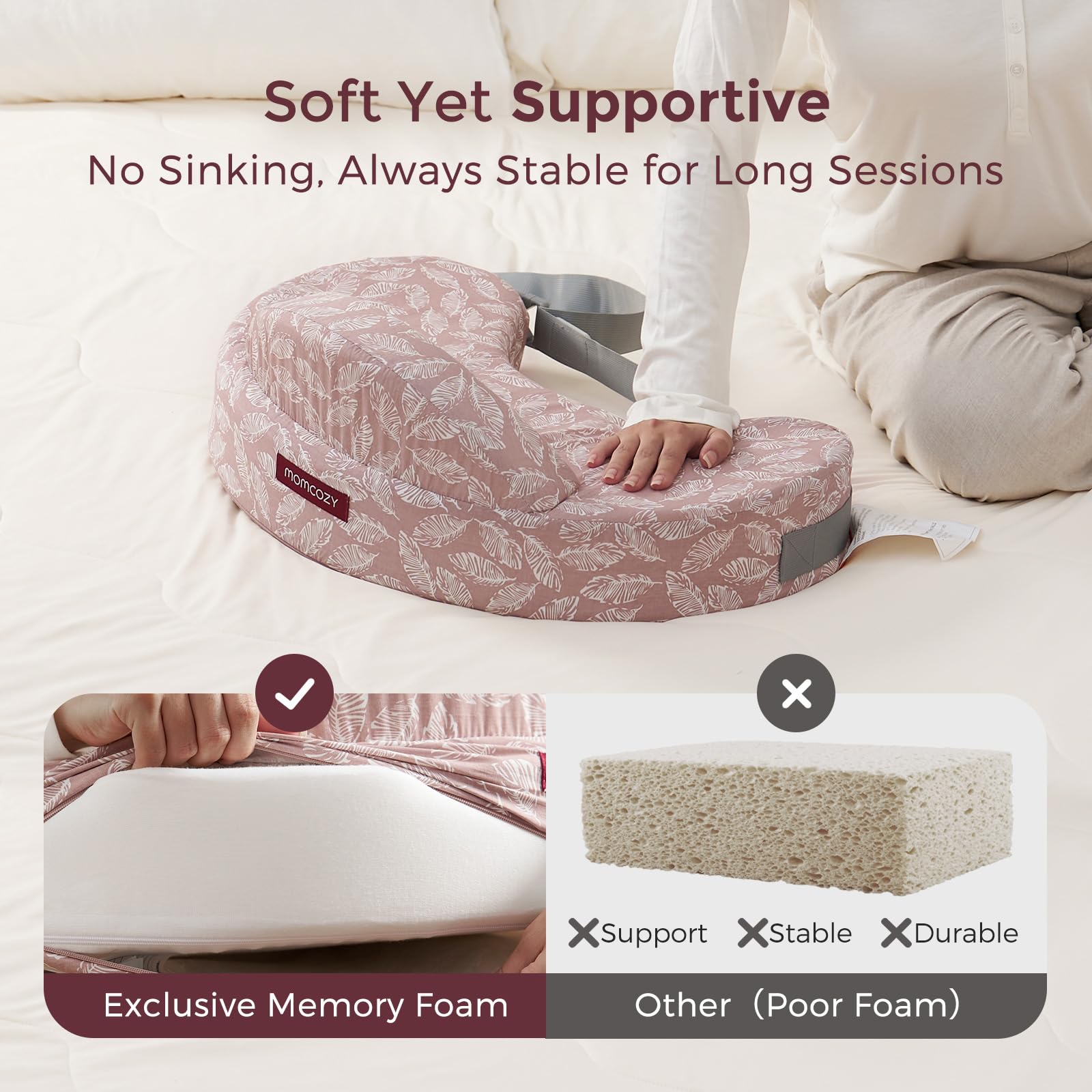 Momcozy safety guard in use prevents baby slips during nursing.