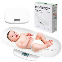 Momcozy Baby Scale tray assembly demonstrates safe setup for accurate newborn weighing.