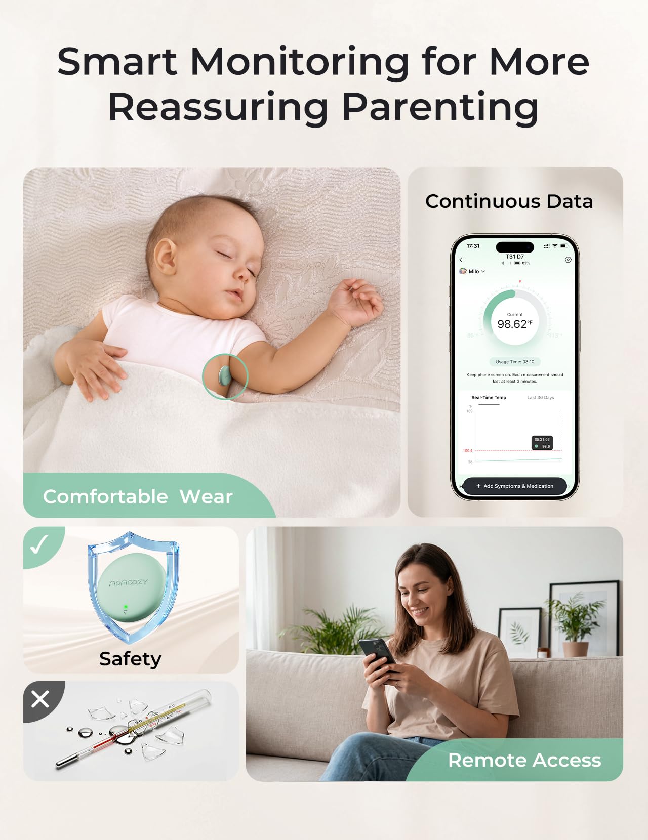 Momcozy baby sleeping scene shows discreet, uninterrupted monitoring.