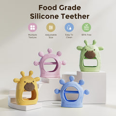 Momcozy teether shows adjustable wristband for secure hand fit