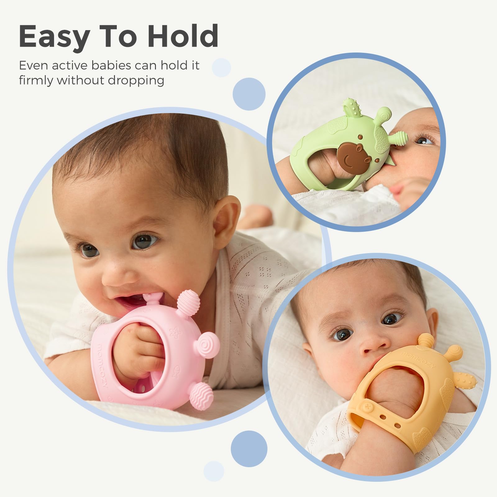 Momcozy teether easy-cleaning, dishwasher-safe for busy parents.