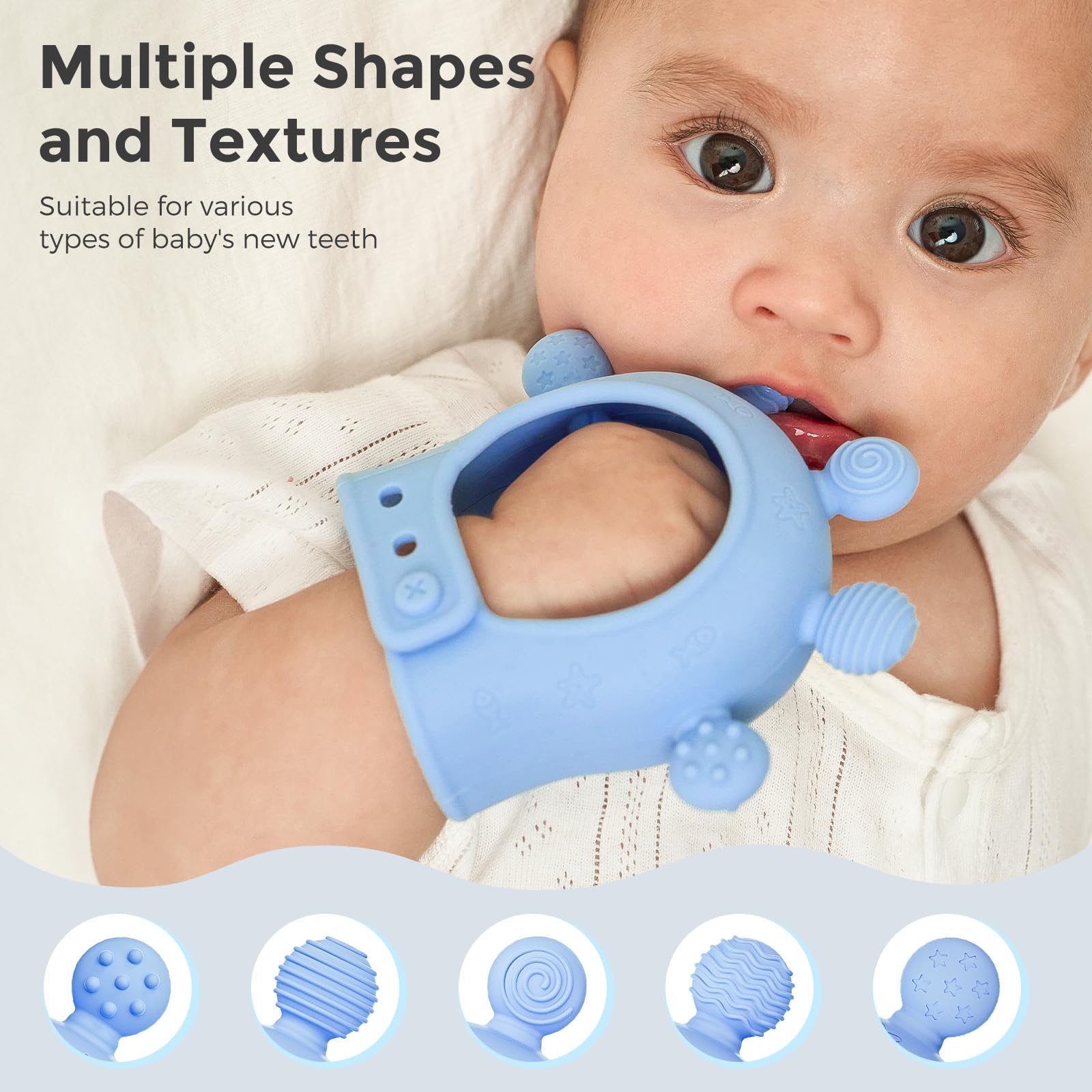 Momcozy teether silicone material, BPA-free safety for chewing.