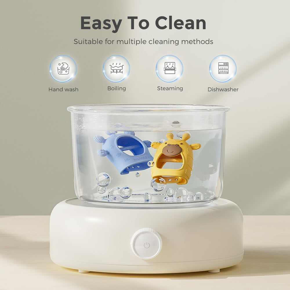 Steam or boil to sanitize the Momcozy teether safely.