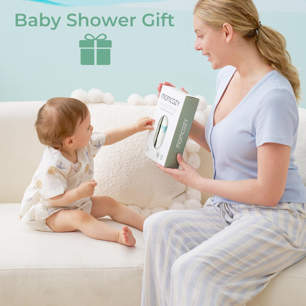 Momcozy towel with absorbent viscose-cotton blend for fast moisture pickup