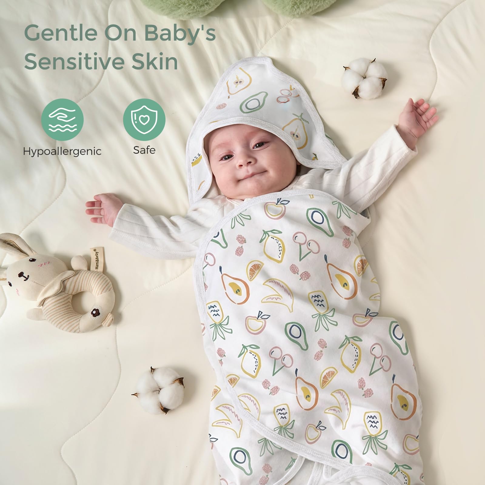 Momcozy hooded towel Leaves pattern adds playful color to bath time