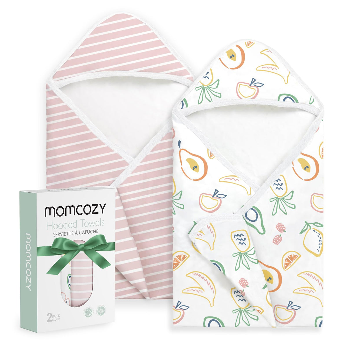 Momcozy hooded towel in soft cloud fabric for gentle bath time.