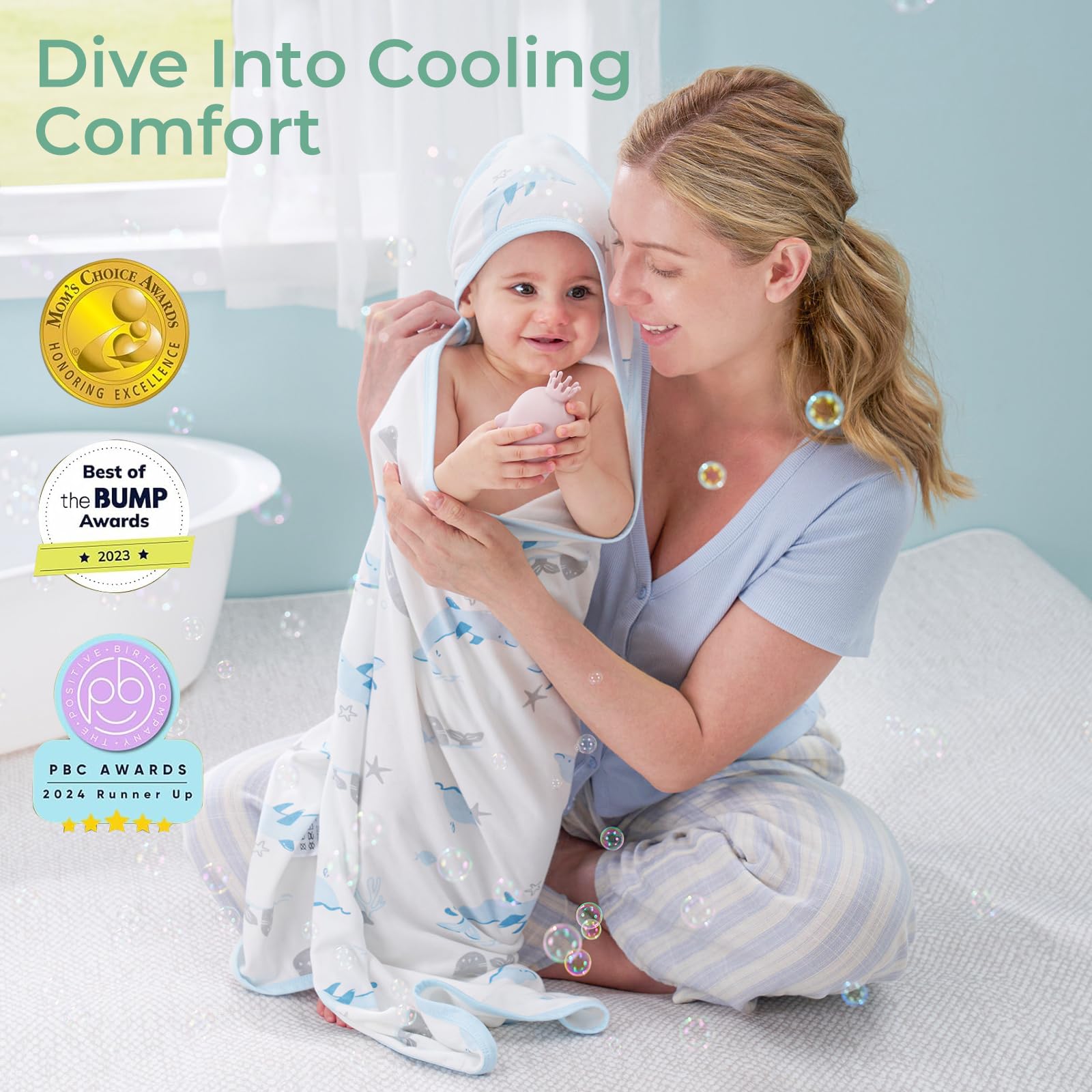 Momcozy unisex-design towel fits infants to toddlers with gentle comfort.