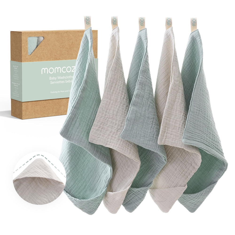 Momcozy baby washcloths four-layer design for gentle bath time.