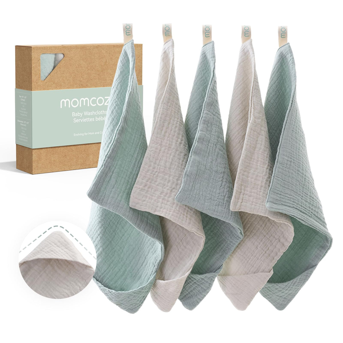 Momcozy baby washcloths four-layer design for gentle bath time.