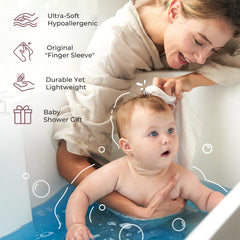 Momcozy finger sleeve detail enabling one-handed cleaning during bath