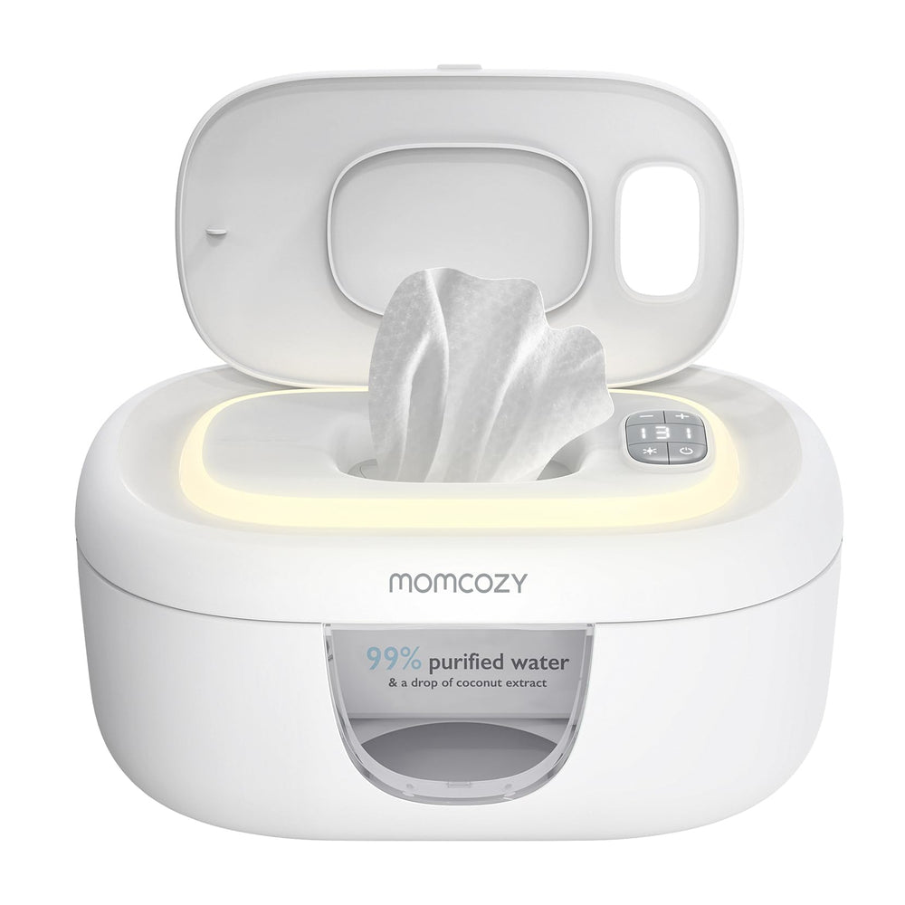 Momcozy Baby Wipe Warmer with spring design heats quickly for comfortable changes.