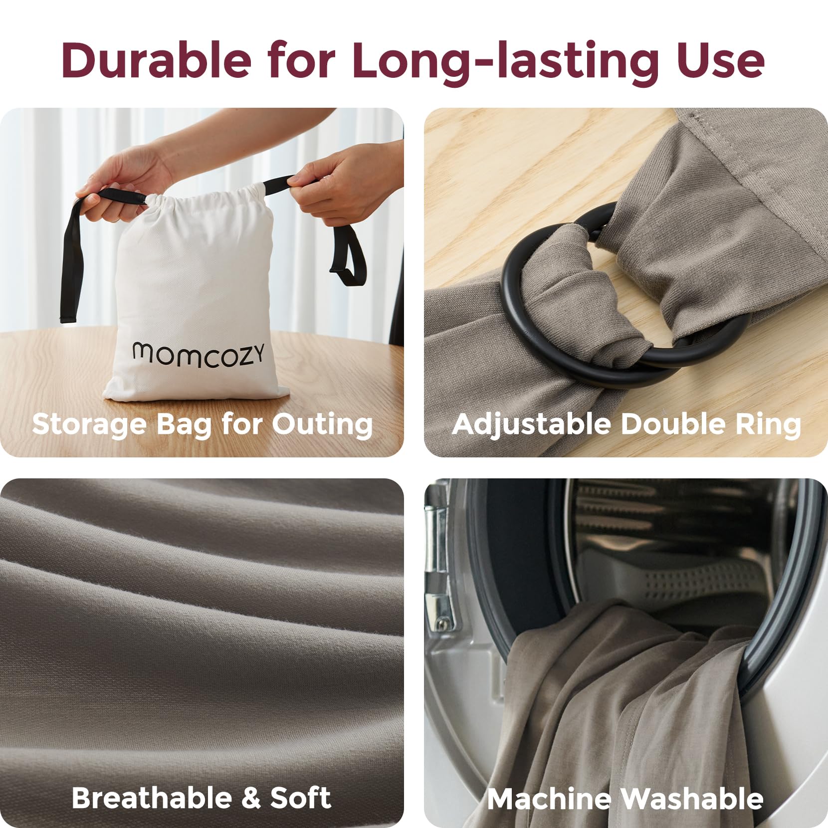 Momcozy Baby Wrap Carrier brown user-friendly design, easy to wear with one-hand setup