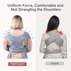 Momcozy wrap carrier gray breastfeeding privacy feature enables discreet feeding.