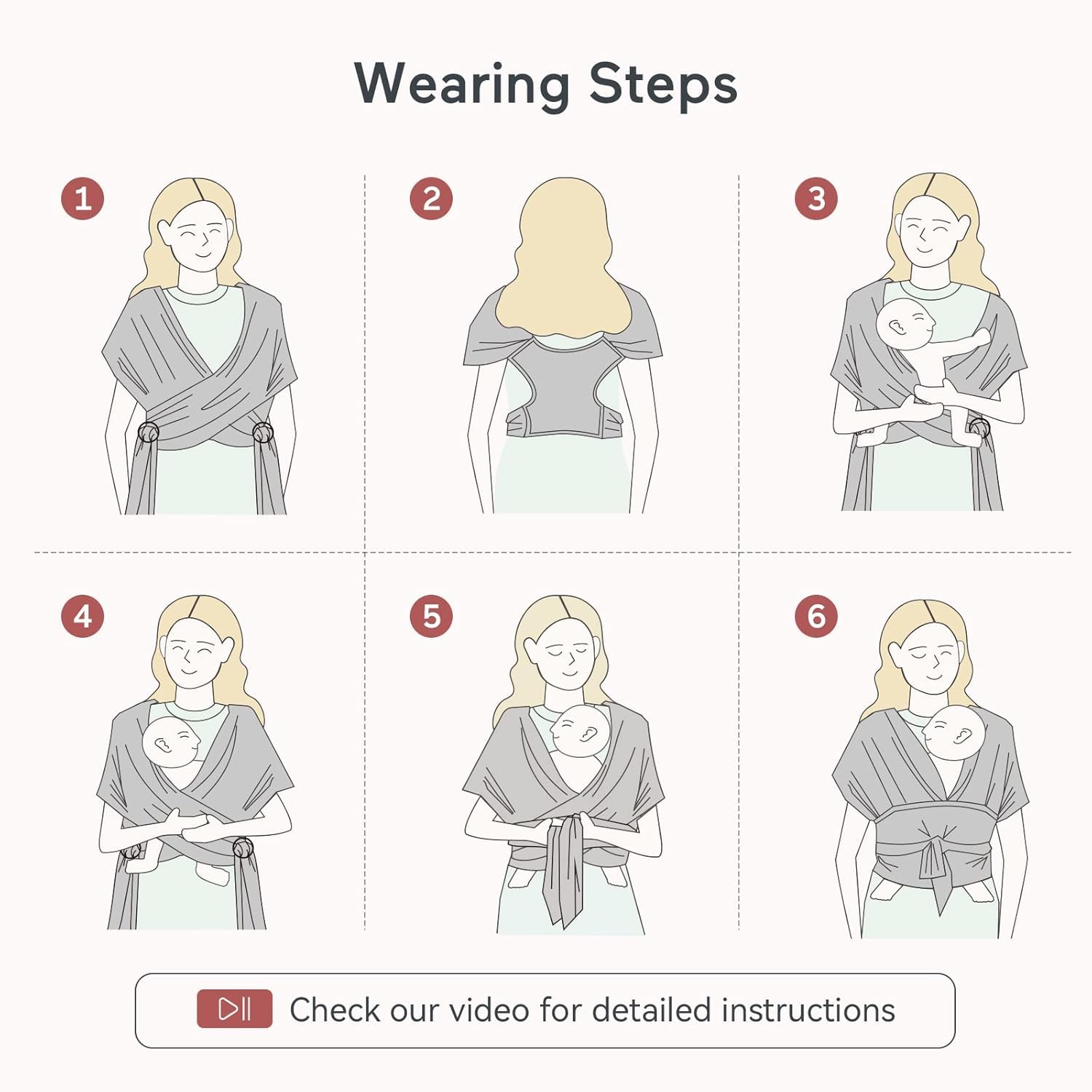 Momcozy wrap carrier gray durable construction for daily use with growing child.