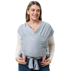 Momcozy baby wrap carrier gray front view for easy hands-free use.