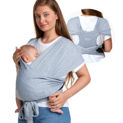 Momcozy baby wrap carrier with skin-friendly fabric for comfortable all-day wear.