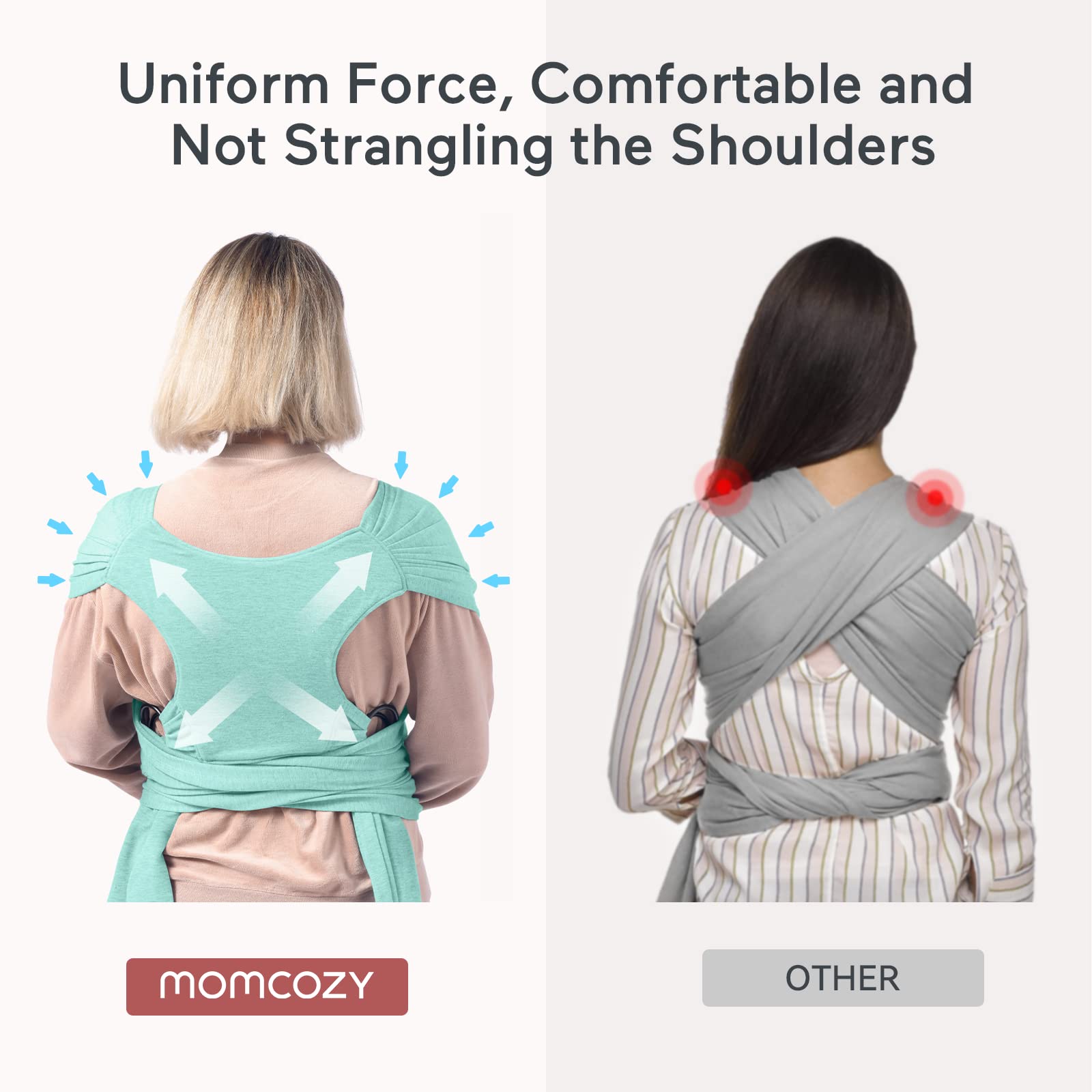 Momcozy wrap Lake Blue enables breastfeeding privacy while wearing for convenience.