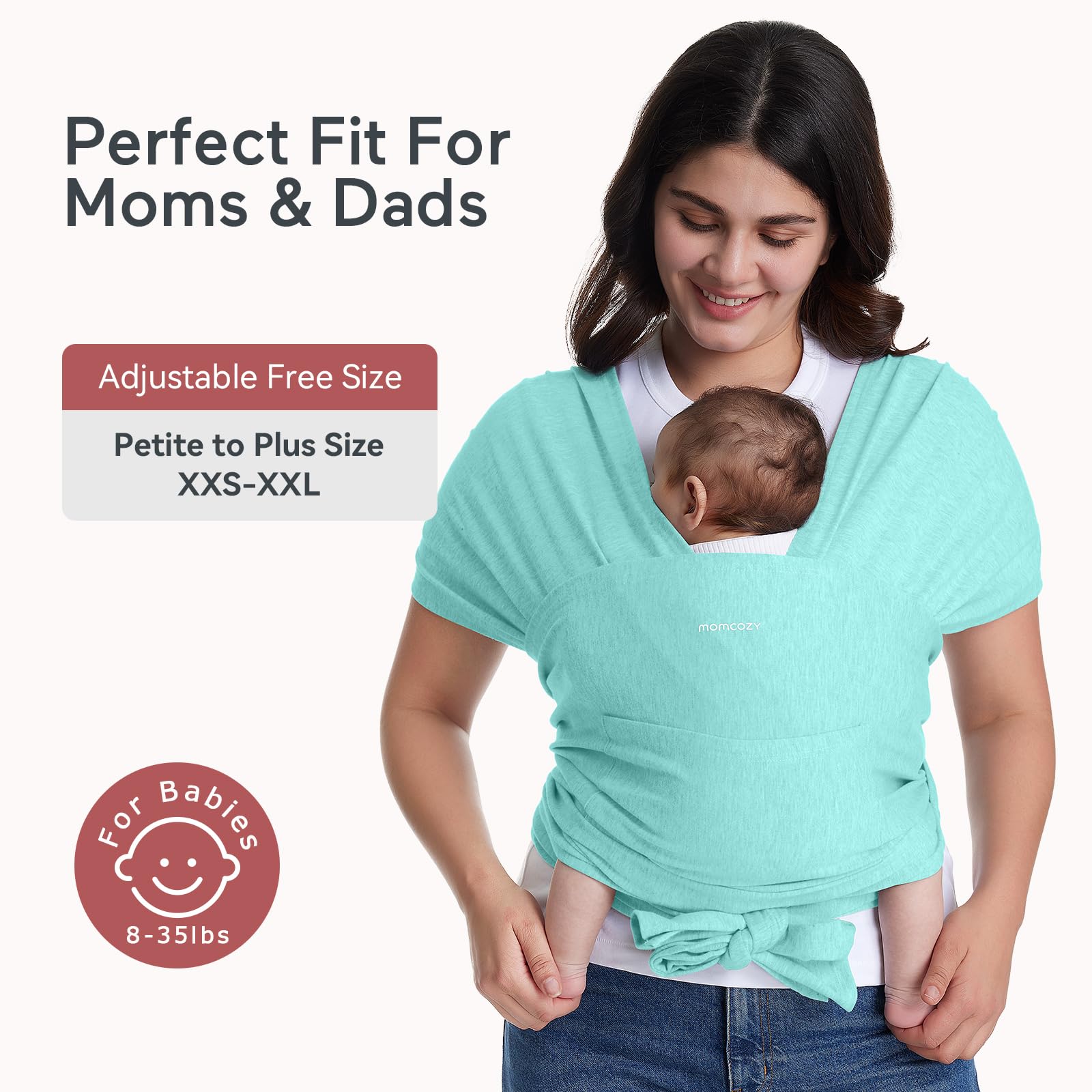 Momcozy wrap Lake Blue fabric is breathable and soft for skin-friendly comfort.